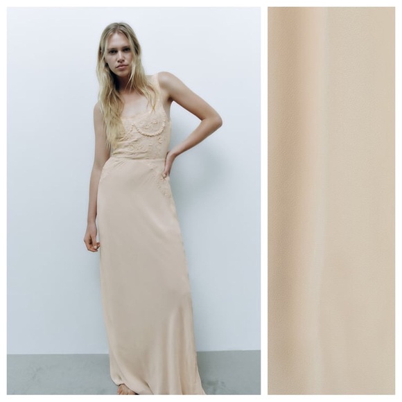 NWT. Zara Cream 100% Viscose Embraided Long Dress. Size S. - Picture 1 of 13